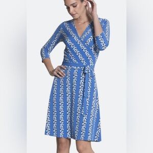 Leota Blue Bell Floral Stripe Perfect Faux Wrap Dress size small